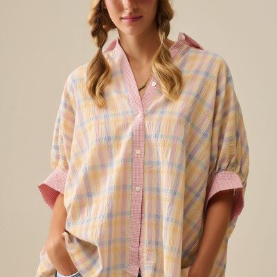 Blusa holgada de gran tamaño con cuadros en contraste