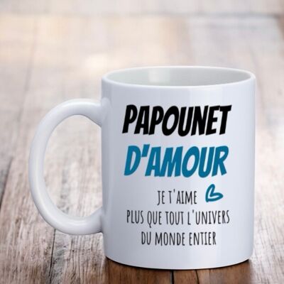 Taza, "Papá del amor, te amo más que a todo el universo en todo el mundo"