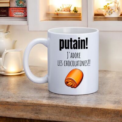 Mug, "Fuck! I love chocolate croissants!!"