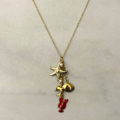 Collier d'été homard avec breloques étoile de mer et dauphin
