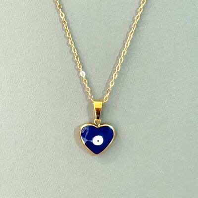 Collier mauvais œil en forme de cœur