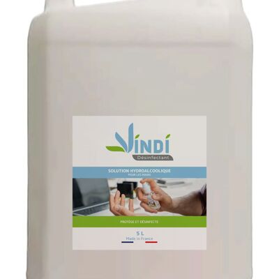 Vindi Disinfectant hydroalcoholic solution - 5L can - Made in France - 76% alcohol - Disinfection of hands and surfaces - Virucide