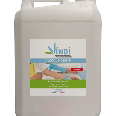 Disinfettante Vindi - Alcol modificato 70° - Tanica da 5L - Prodotto in Francia - Disinfezione della pelle sana