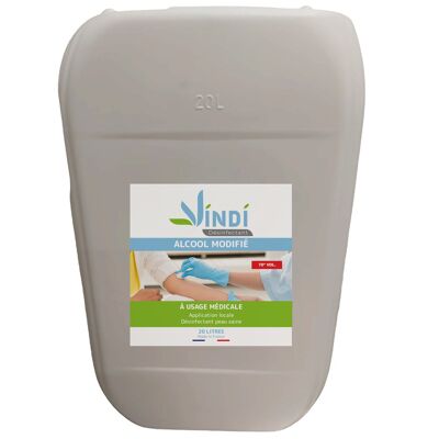 Disinfettante Vindi - Alcol modificato 70° - Contenitore da 20L - Prodotto in Francia - Disinfezione della pelle sana