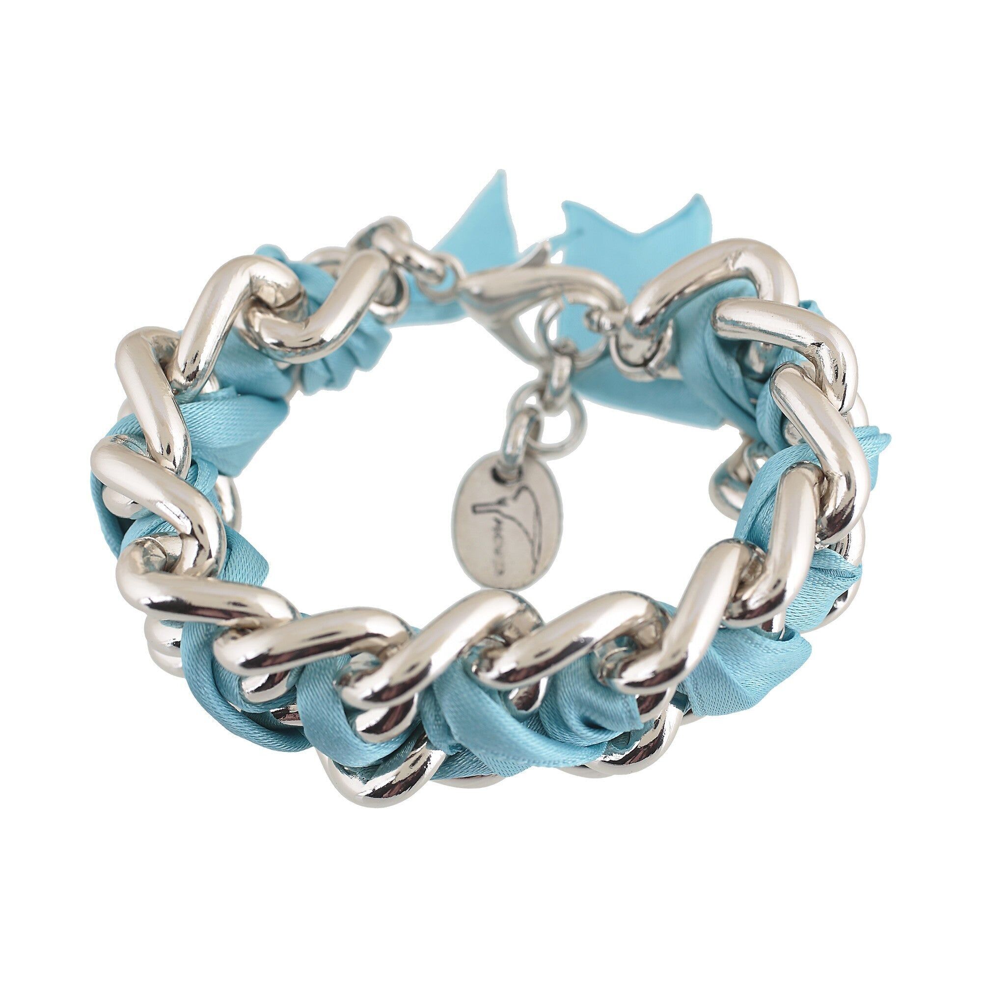 Silbernes Doppelkettenarmband mit Bändern RockYou