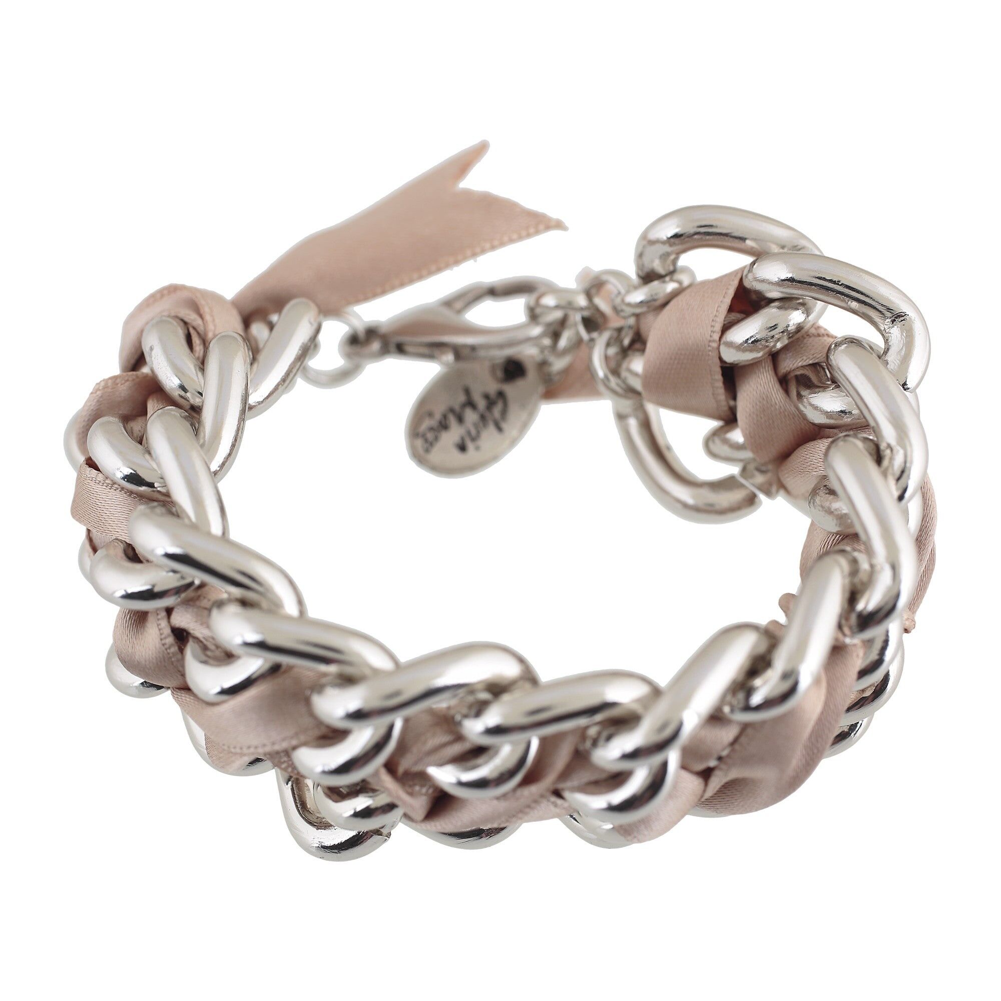 Beigefarbenes RockYou-Doppelkettenarmband aus Silber