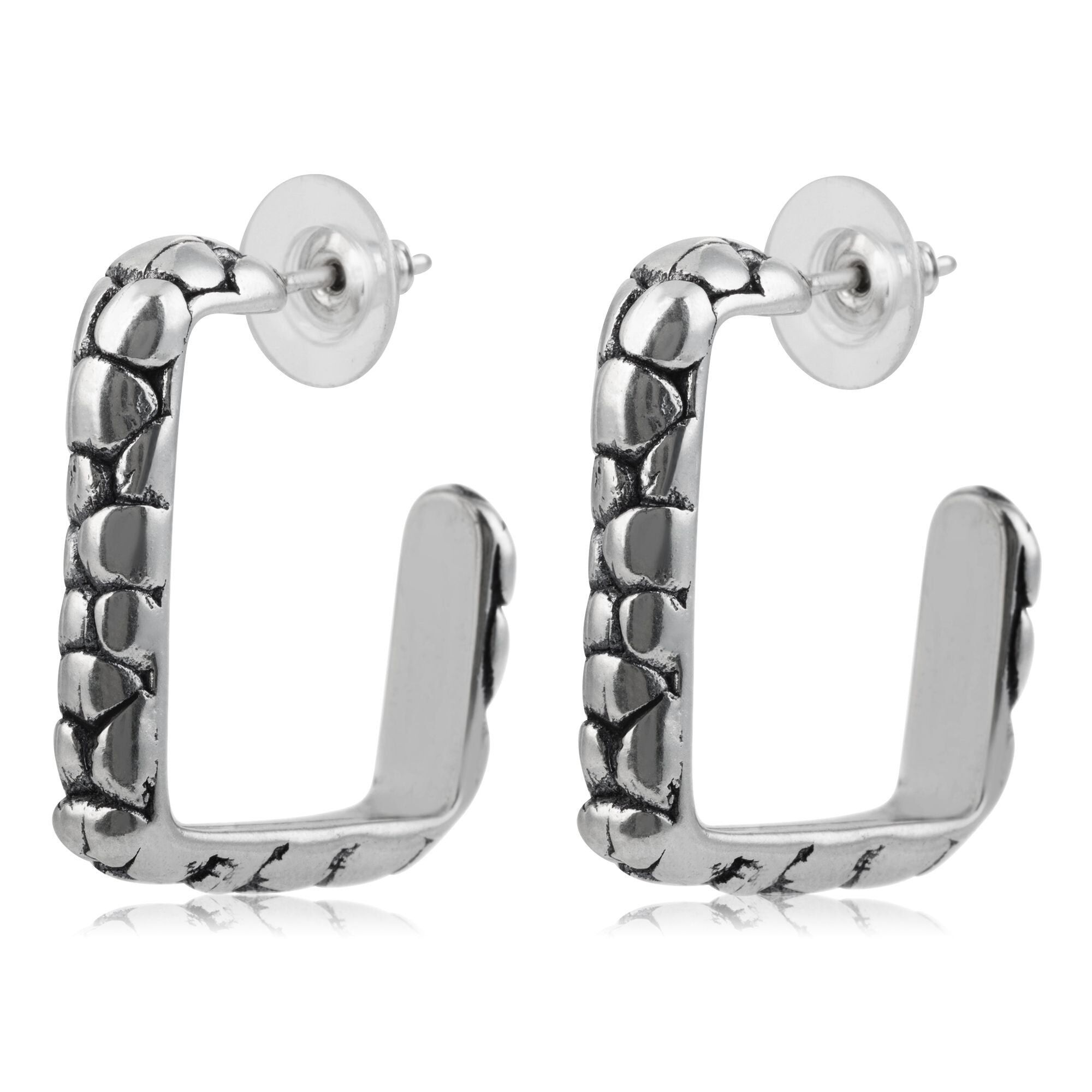 Gloria Mago Silber-Creolen-Ohrring, versilbertes, quadratisches Silber