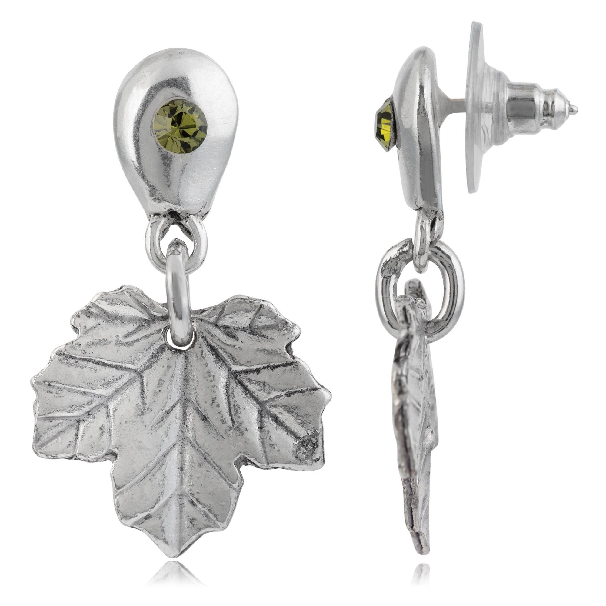 Swarovski-Silberohrring, grünes Olivinblatt