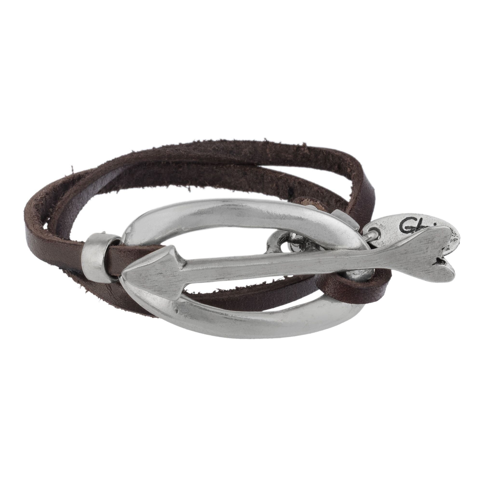 Doppeltes versilbertes lederbraunes Armband