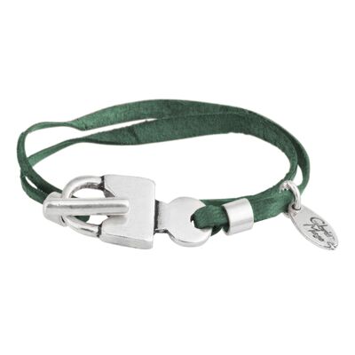 Bracciale lucchetto verde a doppia striscia con lucchetto argentato