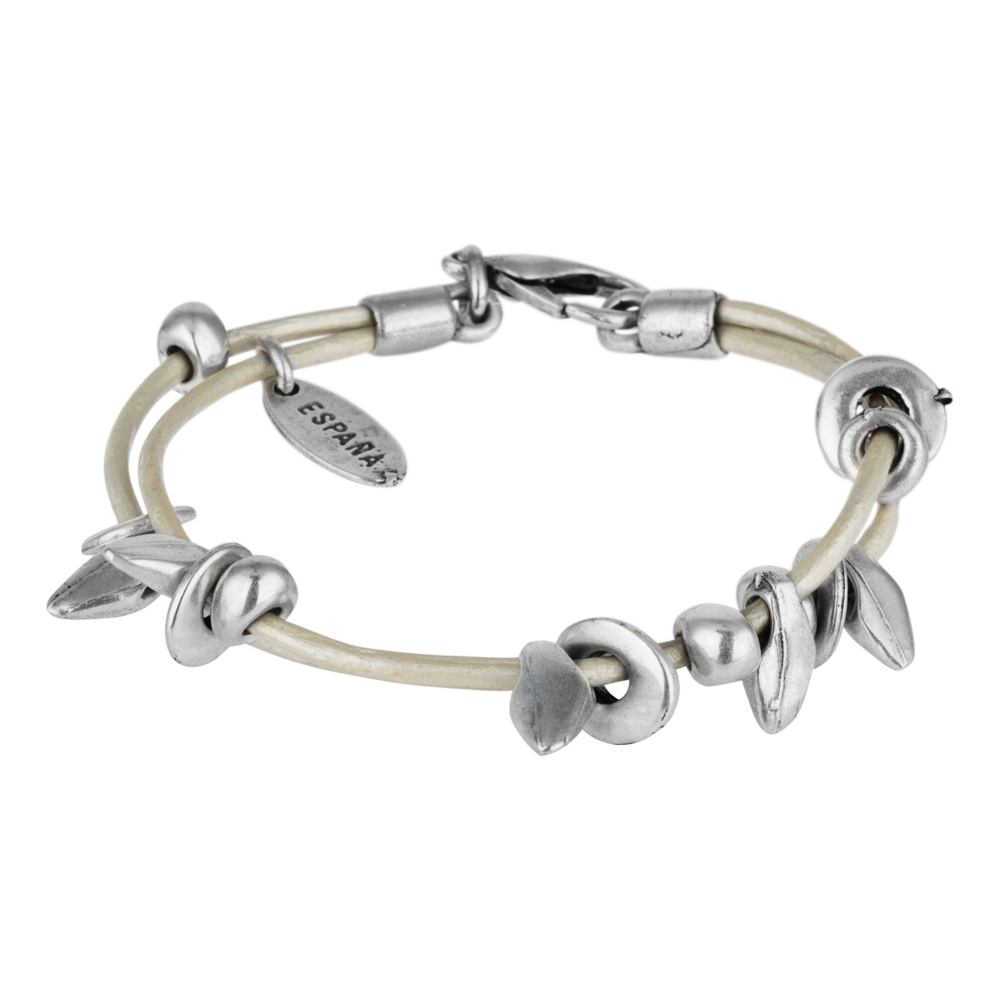 Bracciale in pelle argentata e argentata