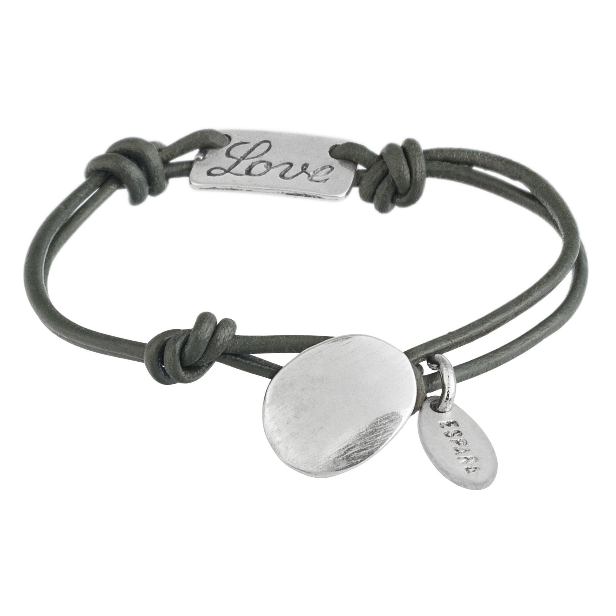 Bracciale Gloria Mago basic in pelle color kaki Messaggio "Love" placcato argento