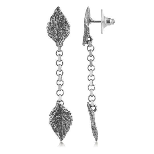 Orecchino a catena con foglie in argento