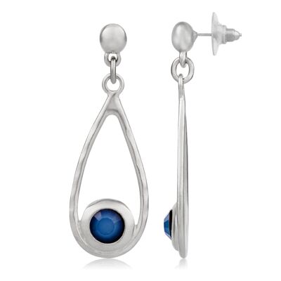 Boucle d'oreille en forme de larme en argent et Swarovski en bleu