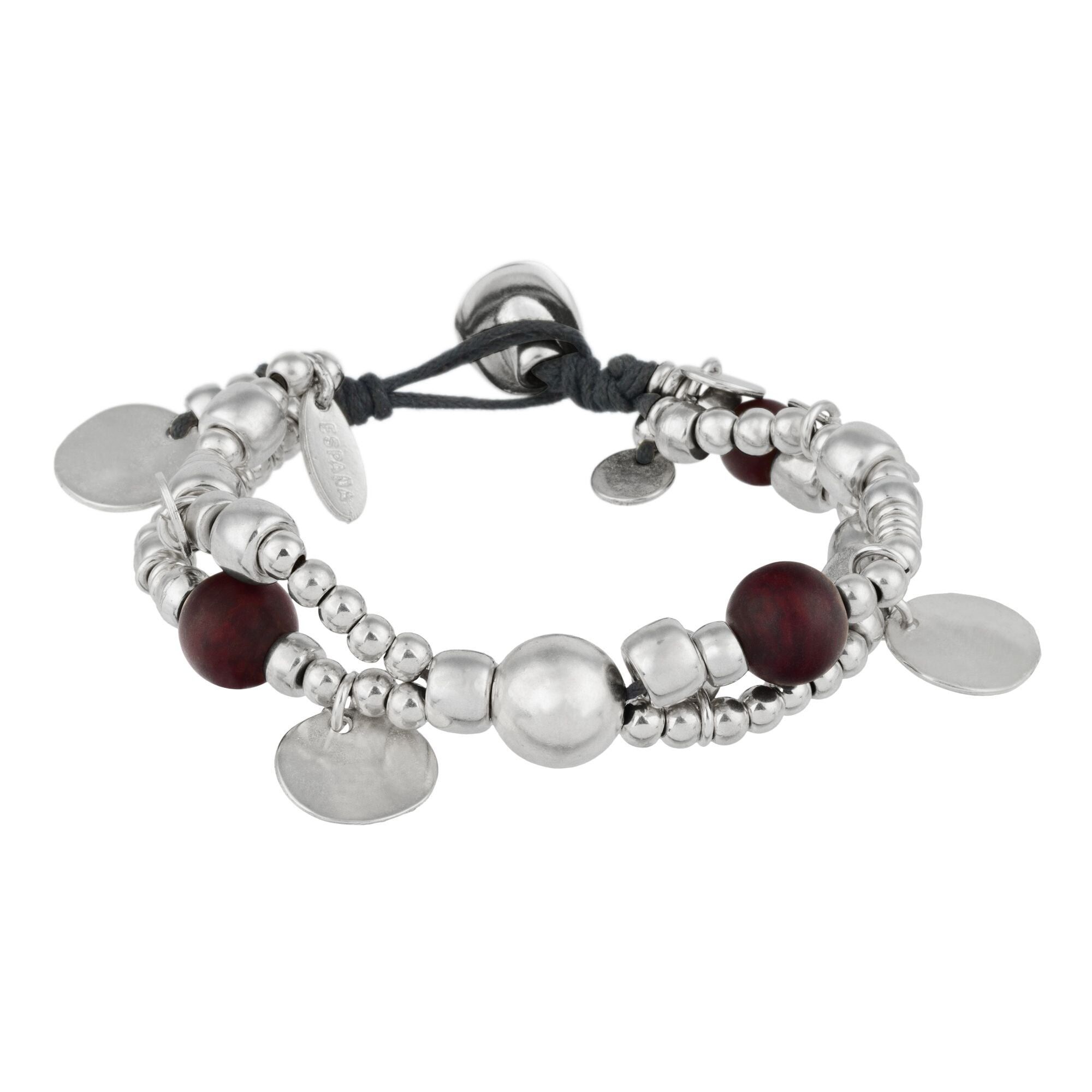 Bracciale multibead doppio in argento bordeaux
