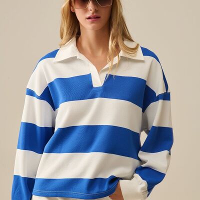 Blusa polo de rayas relajadas blancas con rayas azules