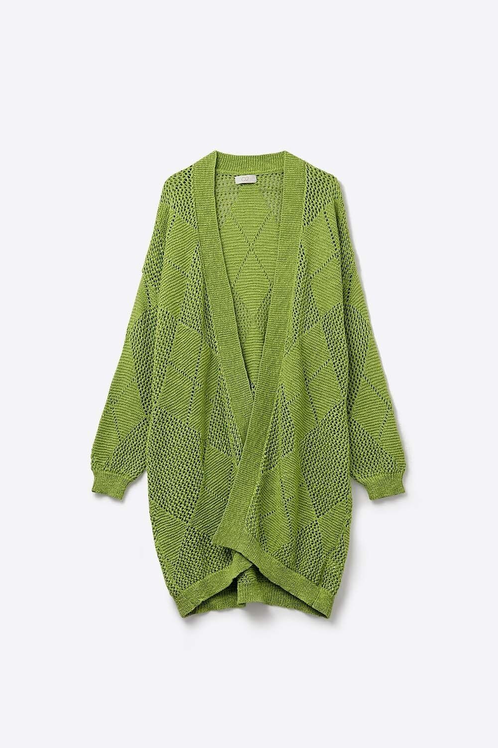 Lime Green Draped Cardigan With Crochet Design