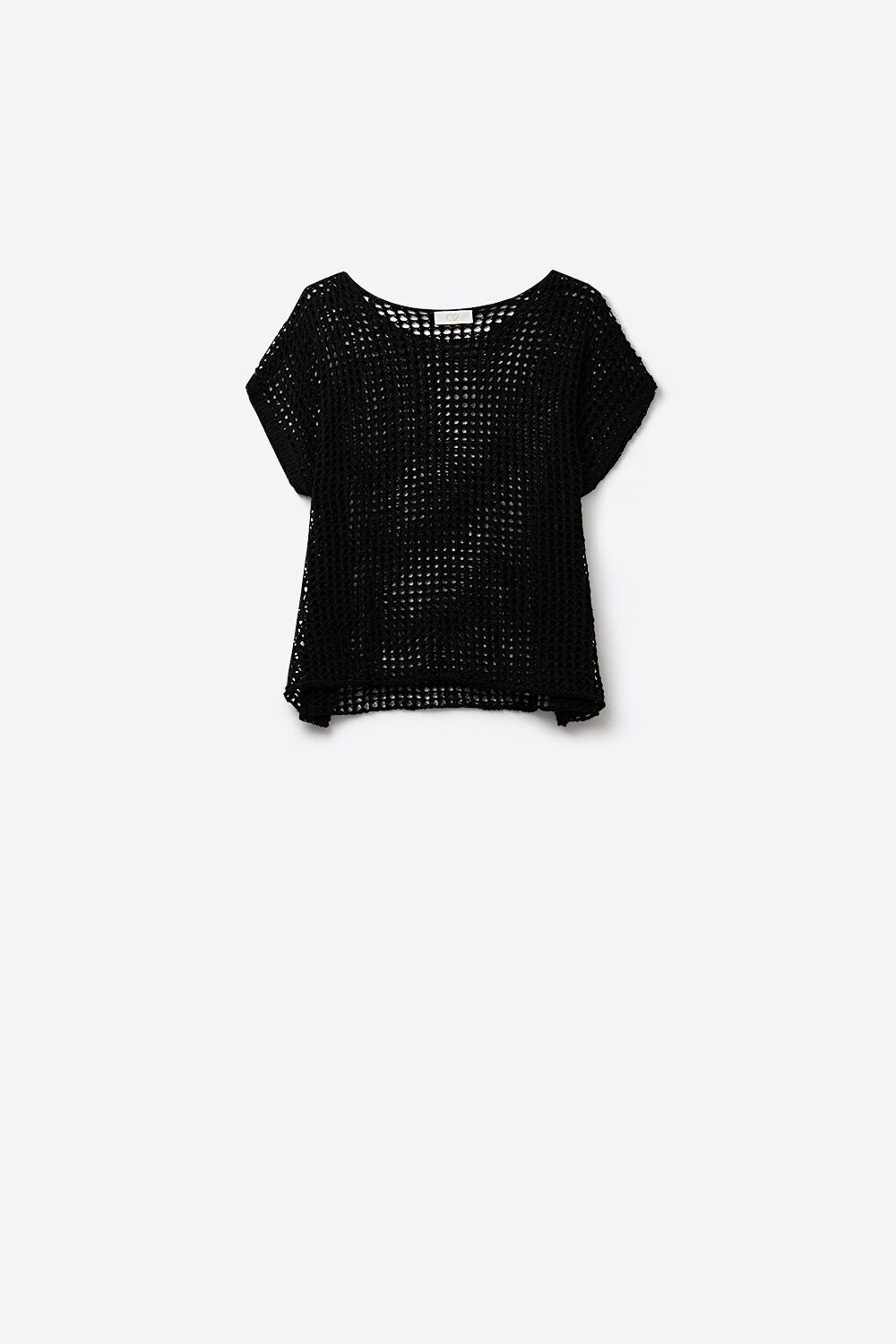 Open Knit Crochet dropped Sleeved Top in black