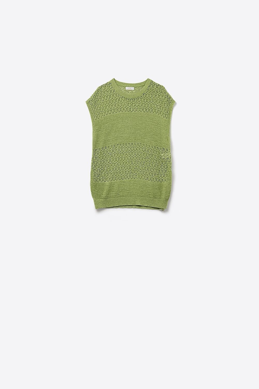 Green sweater with soft open knit and dropped sleeves