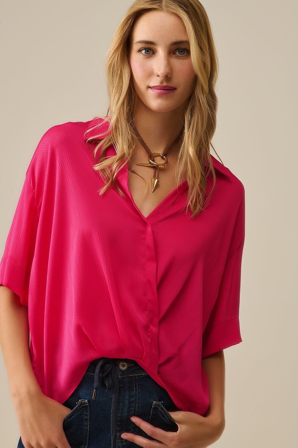 Camicia avvolgente in fucsia