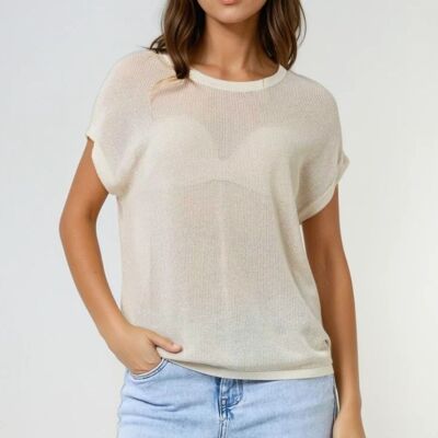 pull en maille quadrillée de couleur beige
