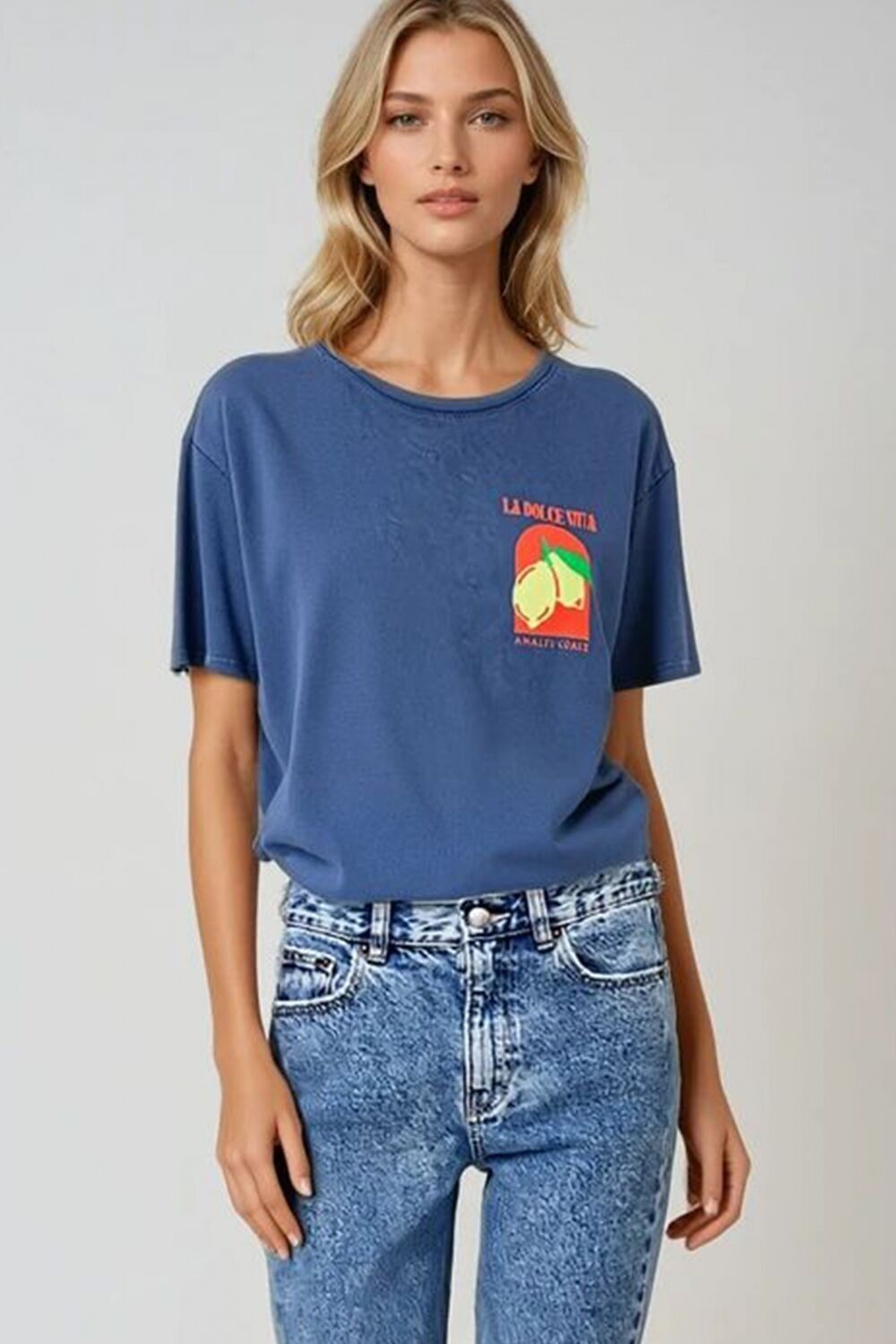 T-shirt Relaxed Fit con stampa La Dolce Vita in blu navy