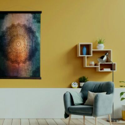 Mandala da parete - 80x120 cm grande - cotone/lino di qualità nero
