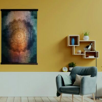Mandala da parete - 80x120 cm grande - cotone/lino di qualità nero