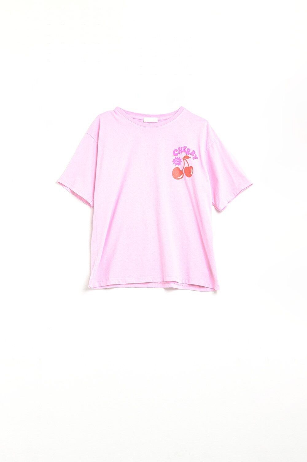 Maglietta rosa con logo e lettere Cherry