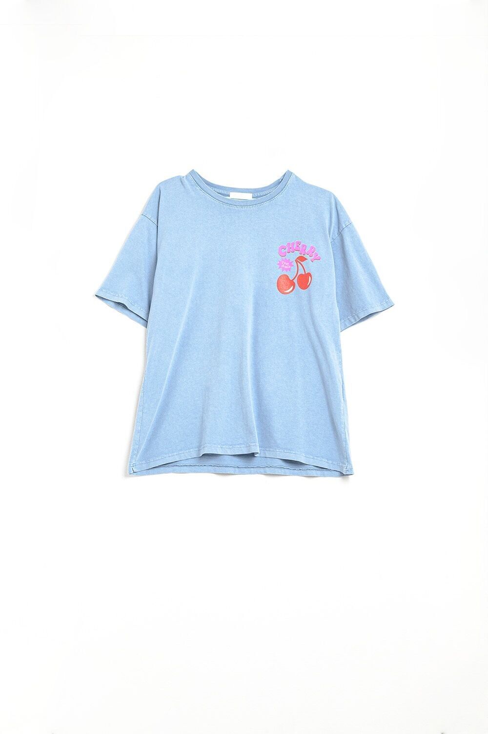 Blue T-shirt with Cherry in logo and letters