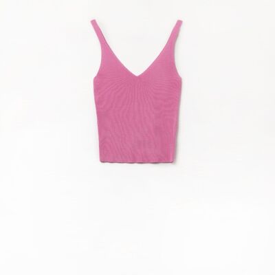 Canotta comoda in maglia a coste color fucsia