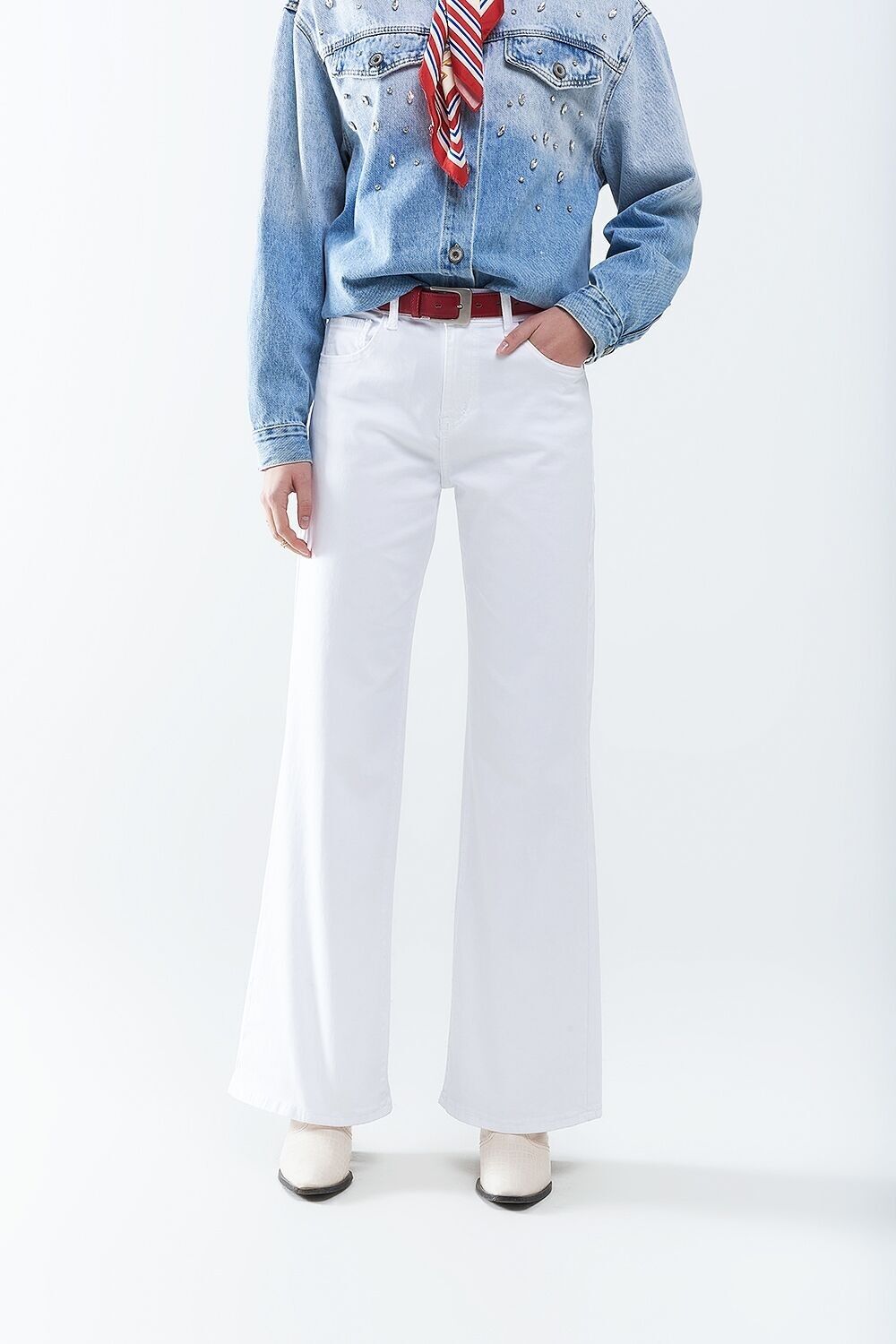 White Straight Pants wide leg