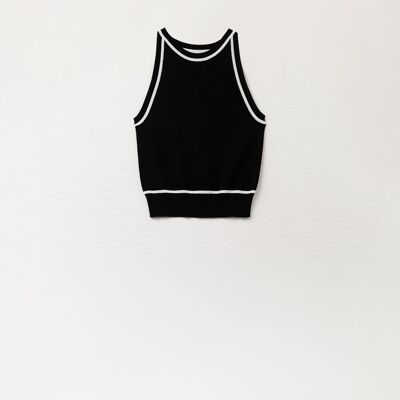 Sleeveless Sweater In Black Featuring detail White Lines