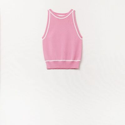 Sleeveless Sweater In Pink Featuring detail White Lines