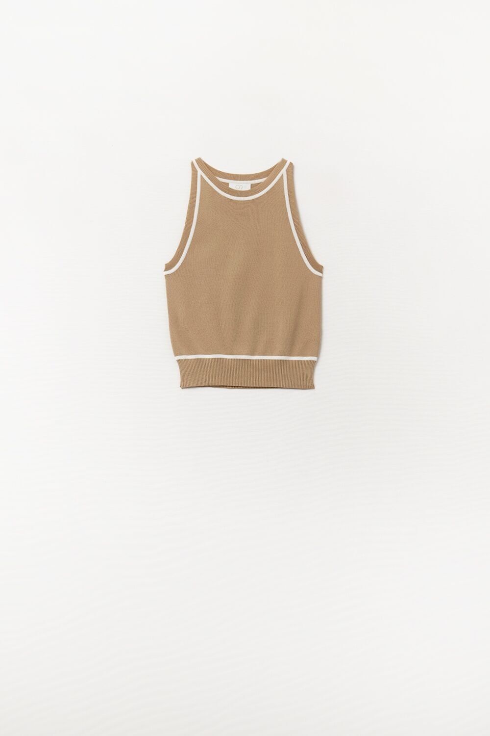 Sleeveless Sweater In Camel Featuring detail White Lines