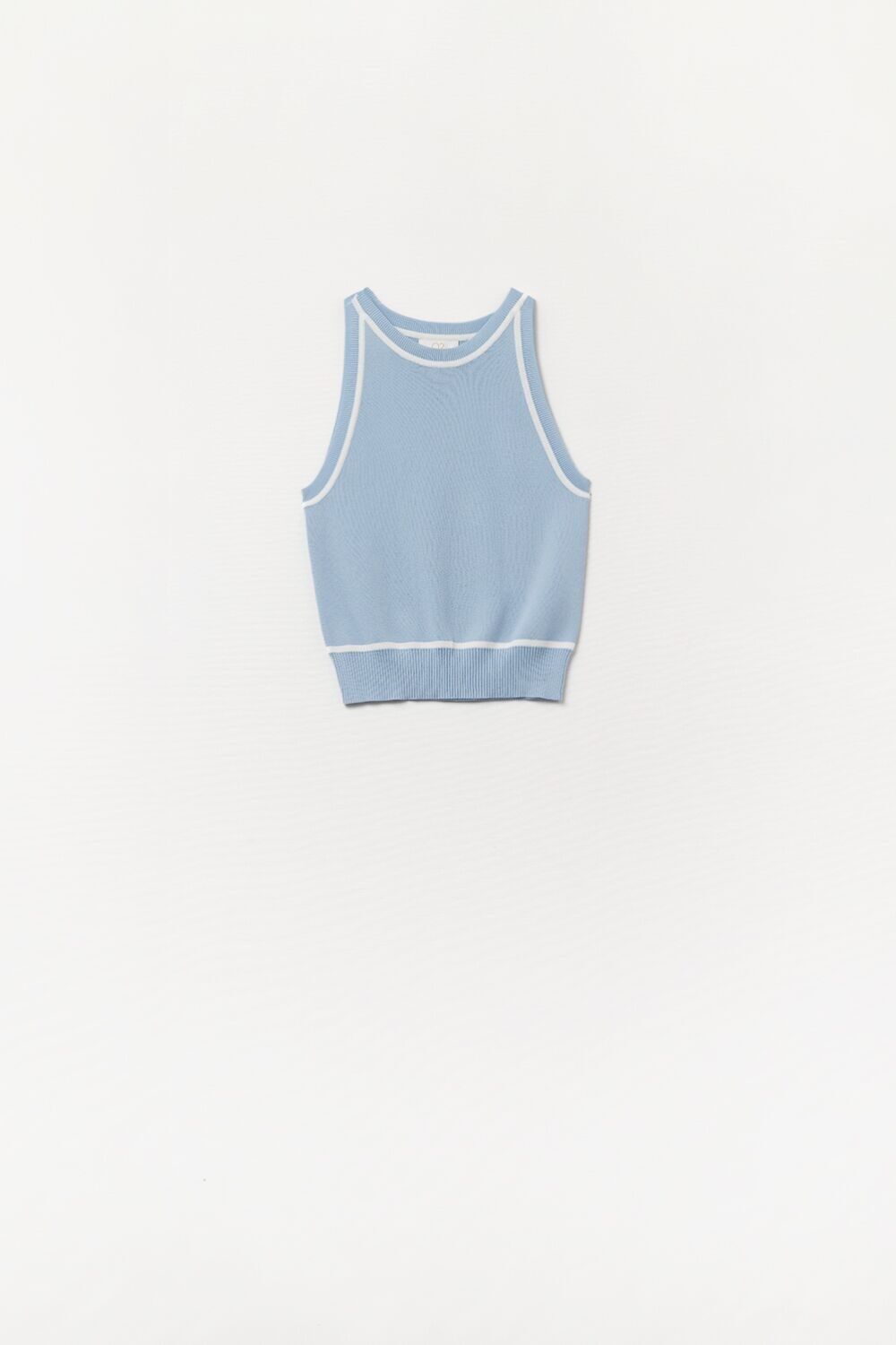 Maglione senza maniche in blu con dettagli a linee bianche