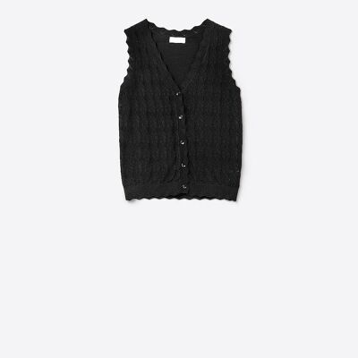 Gilet en maille pointelle à bords festonnés noir