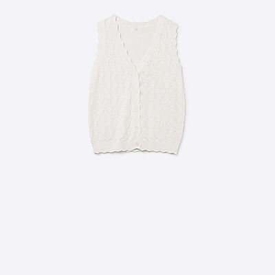 Pointelle Knitted Vest With Scalloped Edges in White