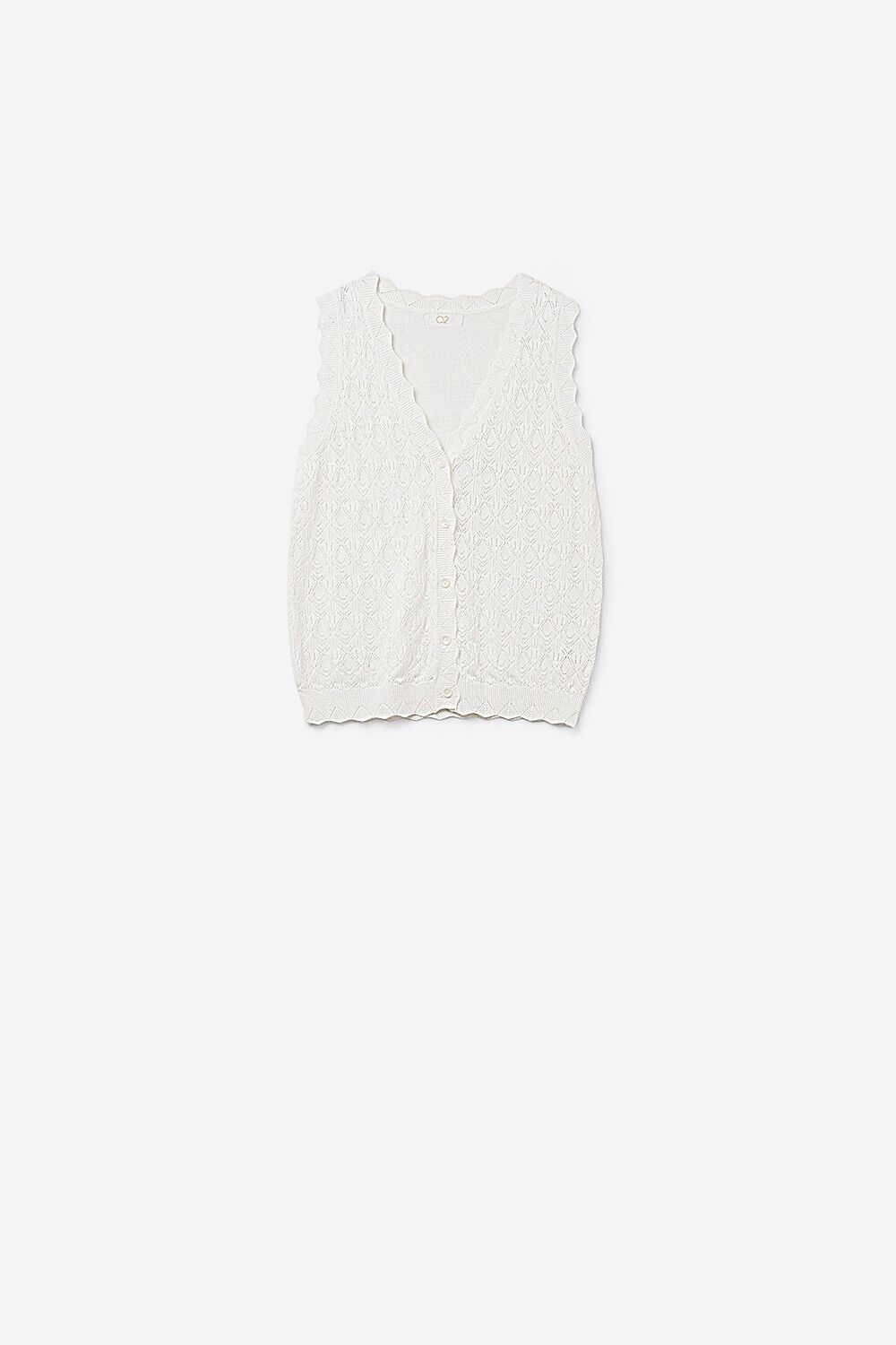 Pointelle Knitted Vest With Scalloped Edges in White