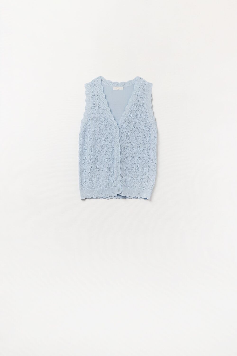 Pointelle Knitted Vest With Scalloped Edges in Baby Blue