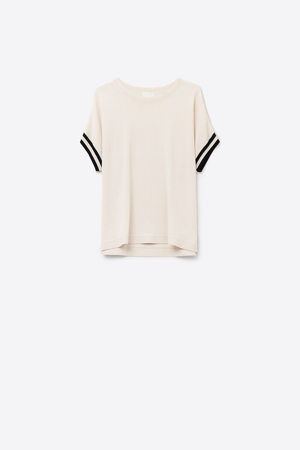 Maglione rilassato in beige con dettaglio a contrasto nero