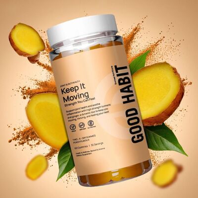 Gummies haute résistance au curcuma et au gingembre Keep it Moving | 60 gummies végétaliens à la pêche