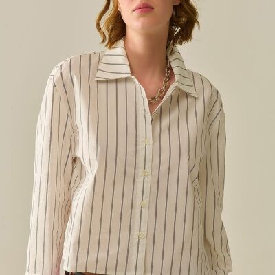 chemise courte en popeline blanche à rayures