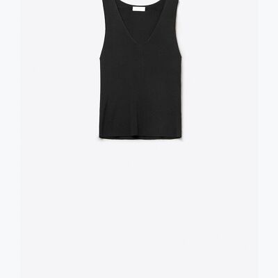 Haut noir en maille fine sans manches avec col en V