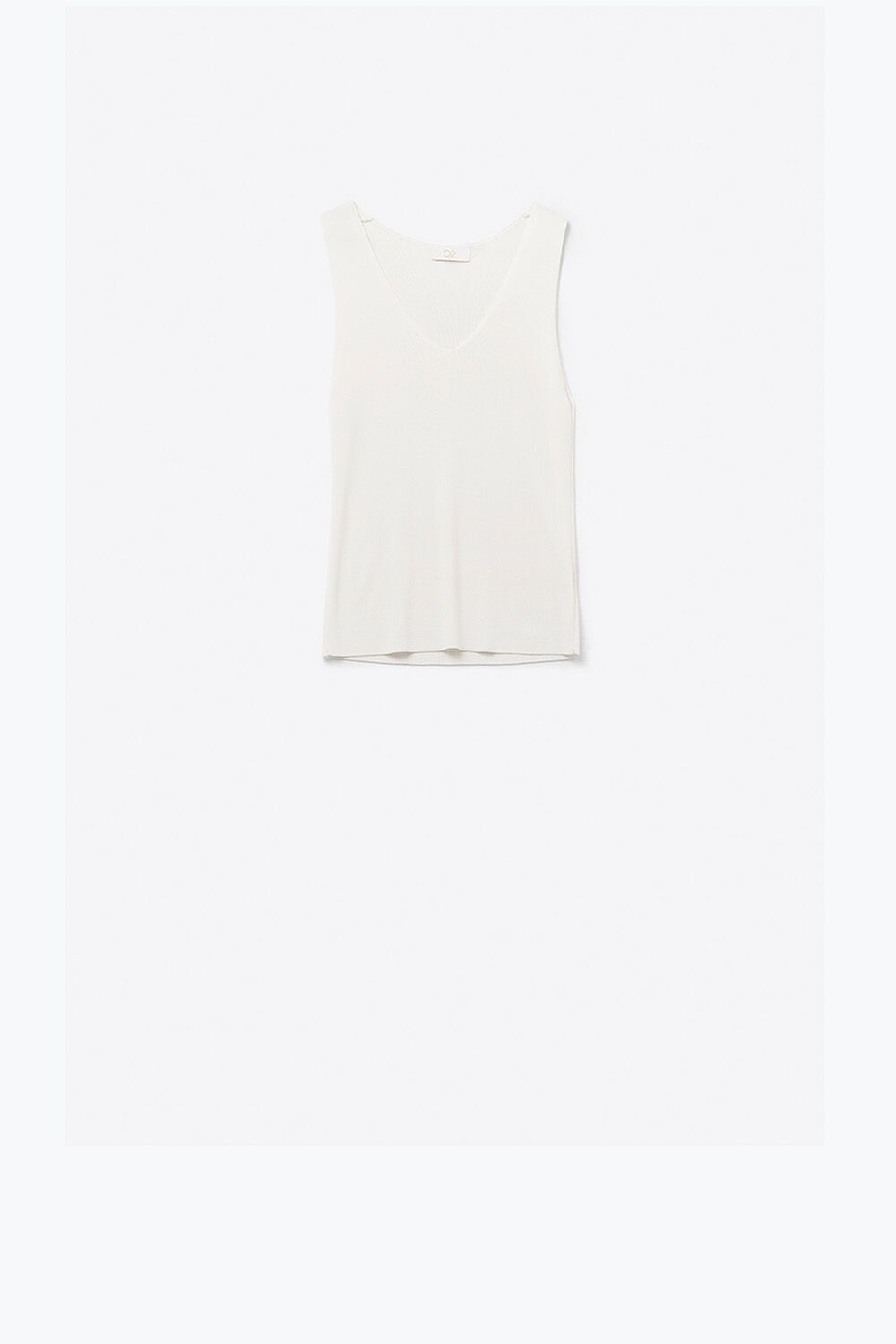 Weißes ärmelloses Feinstricktop mit V-Ausschnitt