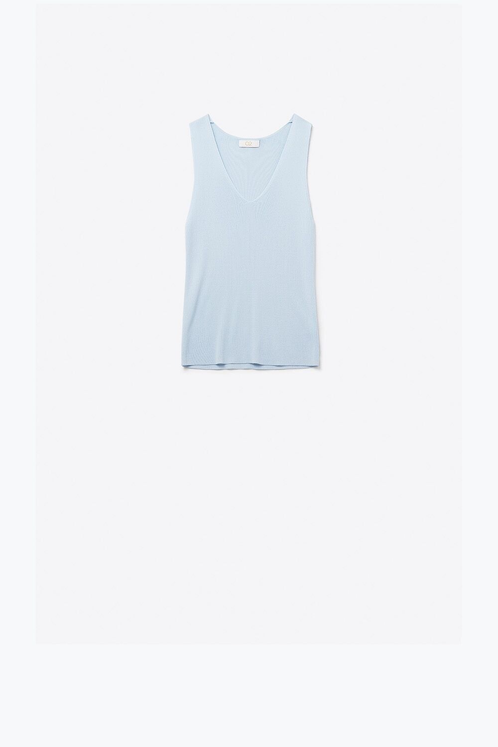 babyblaues ärmelloses Feinstricktop mit V-Ausschnitt