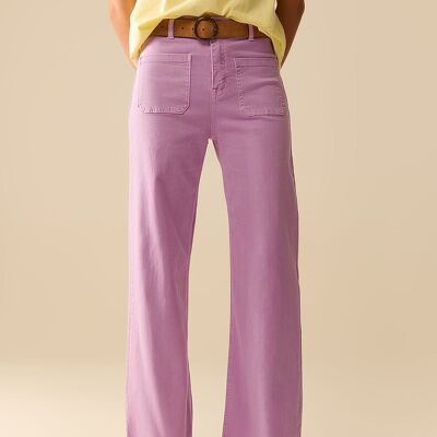 Pantaloni lilla a gamba dritta con tasche anteriori