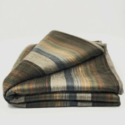 Atocha - Baby Alpaca Wool Throw Blanket / Sofa Cover - Queen 90" x 63" - multi colored thin stripes pattern