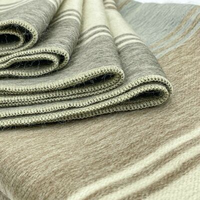 Buquiar - Baby Alpaca Wool Throw Blanket / Sofa Cover - Queen 94.5" x 67" - striped natural colours