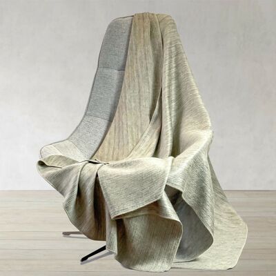 Burgay - Baby Alpaca Wool Throw Blanket / Sofa Cover - Queen 90" x 67" - solid ecru / golden mica pattern